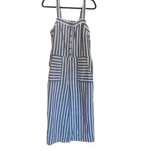 Dip sz 14 wide leg cropped jumpsuit navy and white striped with attached tie